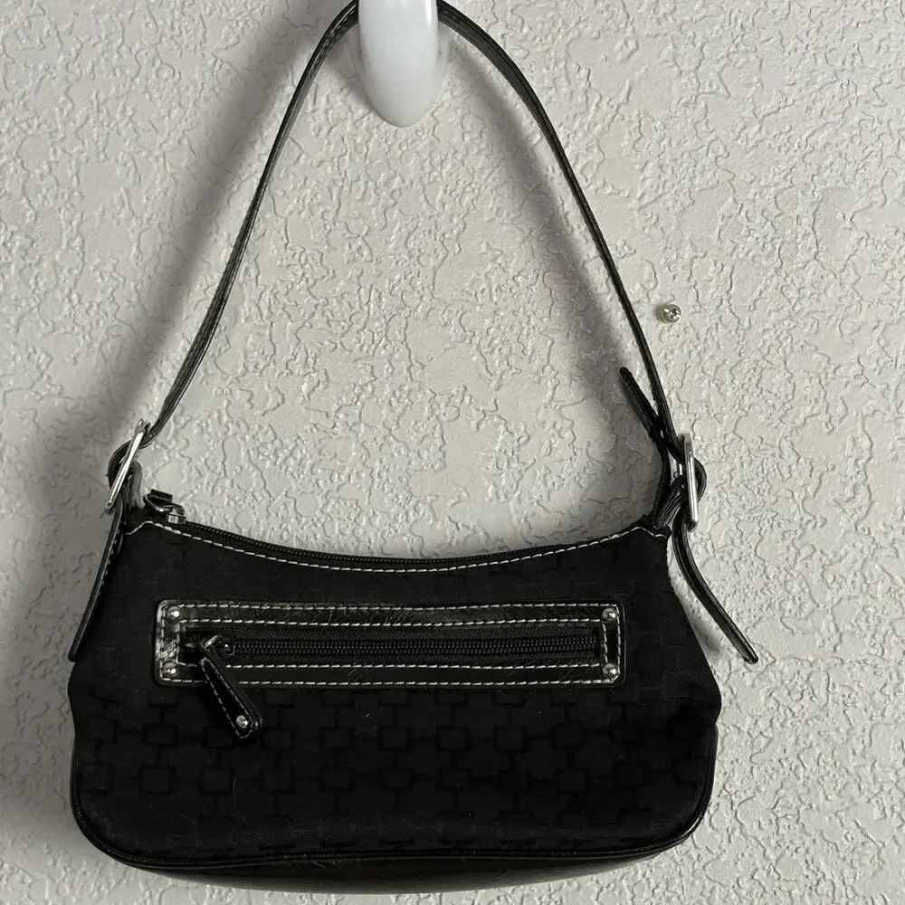 Vintage Y2k Nine West Micro Baguette Bag Canvas Faux Leather Handle Black